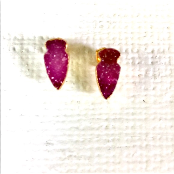 PURPLE PINK DRUZY STYLE EARRINGS  GOLD TONE POSTS - Picture 7 of 8